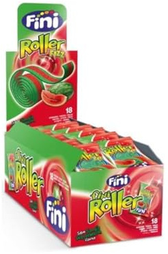 Fini Roller Fizz Wassermelone 18 Stück – Saure Fruchtgummi Bänder – Melonen Geschmack – Einzeln verpackt – Candy Box