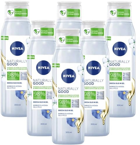Nivea Naturally Good Doccia Olio in Gel con Olio di Argan Bio, Essenza di Fiori di Cotone, Formula 98% Naturale, Vegano, 300 ml (6)