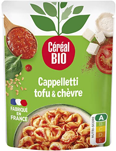 Céréal Bio Pâtes Bio, Chèvre, Tofu, Épinards, Sauce Tomate – Plat Cuisiné Bio Individuel, Micro-Ondable, Prêt à Réchauffer – 220g