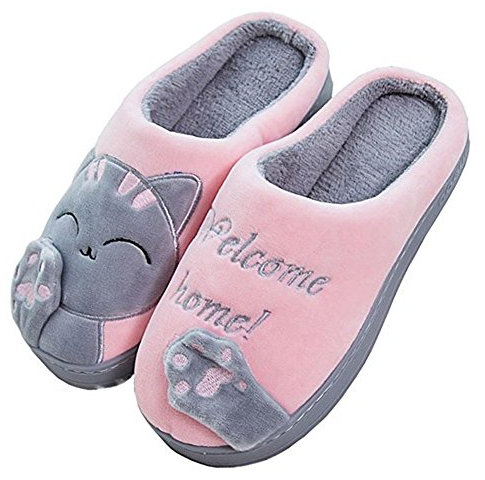 Cliont Carine Pantofole di Gatto Pantofole Invernali da Interno Scarpe Antiscivolo Regalo Natalizio per Donna e Uomo 37/38 EU Rosa,(taglia produttore 38-39)