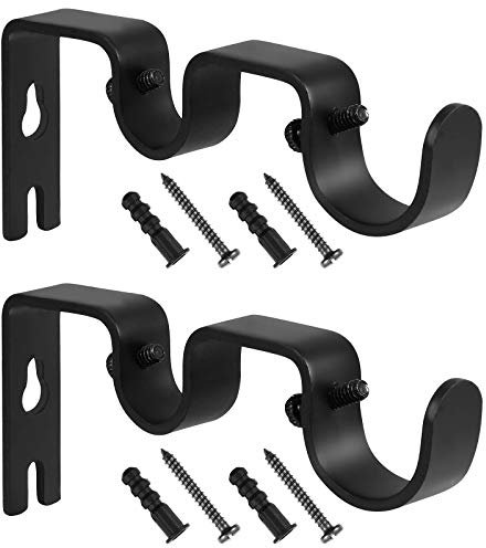 2pcs Double Tringle à Rideau Pole Holder Rideau Drapery Rod Supports 18-22mm (Noir)
