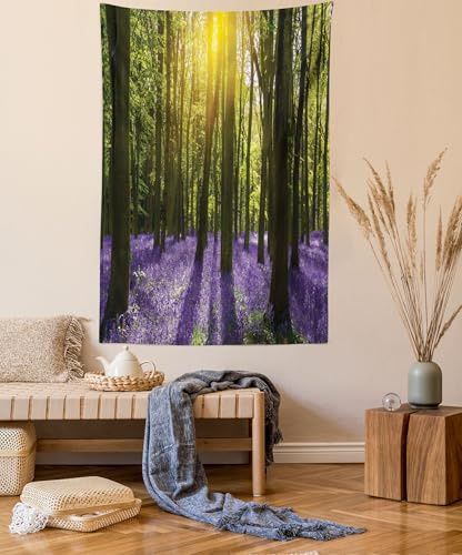 ABAKUHAUS Bosque Tapiz de Pared y Cubrecama Suave, Campanillas Iluminadas por el Sol en lo Profundo del Bosque Oxfordshire, Decoración para el Cuarto, 150 x 110 cm, Violeta