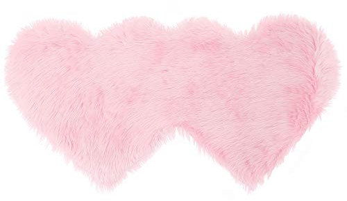 PICCOCASA Tapis Chambre Shaggy Carpette Forme Double Coeur Doux en Fausse Fourrure pour Salon Balcon Sofa 120x60cm Rose Clair