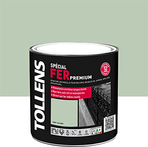 Tollens - Peinture Fer Anti-Rouille - Intérieur et Extérieur - Brillant - Vert Olivier - 2L = 36m2