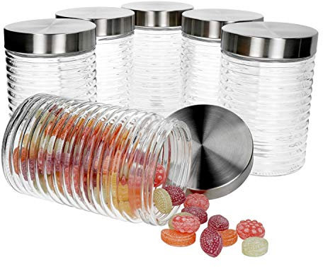 MamboCat 6tlg.-Set Vorratsglas Diana mit Edelstahldeckel Silber I 6X Runddosen 0,75 L Ø 11cm I Vielseitige Vorratsgläser mit Schraubverschluss inkl Gummidichtung I Schraubgläser zur Aufbewahrung