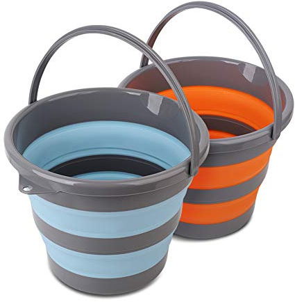 2 Pack Collapsible Plastic Bucket with 2.6 Gallon (10L) Each, Foldable Round Tub for House Cleaning, Space Saving Outdoor Waterpot for Garden or Camping, Portable Fishing Water Pail (Blue & Orange)