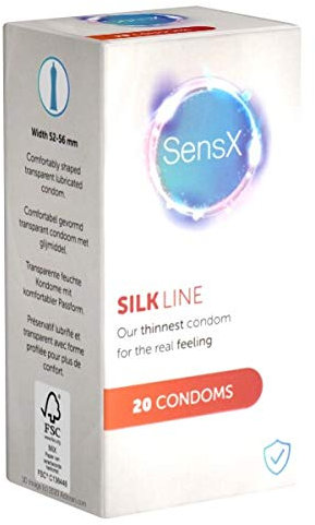 SensX Silk Line - Dünne Kondome mit komfortabler Passform und 56mm Breite, ohne tierliche Produkte - 1 x 20 Stück