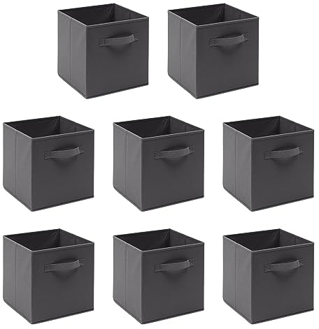 BonChoice Foldable Storage Cubes Boxes with Handle for Home Organization, Fabric Wardrobe Storage Box Organizer Basket Bins for Clothes Toys Towels, Collapsible&Durable (8, Dark Grey)