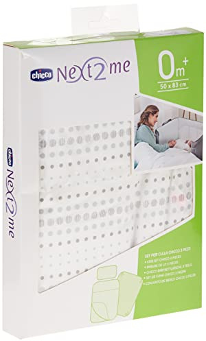 Chicco Babybettwäsche-Set Kompatibel mit Next2Me, 3-teilig, 50 x 83 cm, 100% Baumwolle, Spannbettlaken mit Gummizug, Oberes Laken, Kissenbezug 25 x 32 cm, 0+ Monate