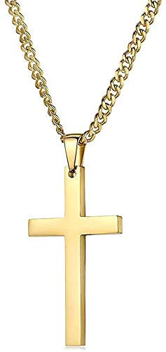 18K Gold Cuban link Chain Cross Pendant Necklace with Solid Strong Clasp for Men,Women, boys, Teens Plated Thin for Charms Miami Cuban Link Diamond Cut Fashion jewelry (22)
