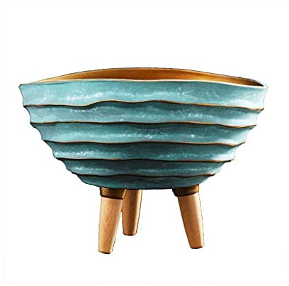NICETOW Vaso de Plantas Cacto Nordic Vaso de cerâmica Vintage, Vaso Grande na varanda da Sala de Estar, decoração em Vasos, Vaso de Flores com três suportes de Madeira (Verde) Vasos para FLO