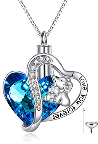 TOUPOP Ashes Jewellery for Women Elephant Urn Necklace Hold Ashes for Mum Baby Memorial Urn Keepsake Ashes Locket with Crystal s925 Sterling Silver Cremation Jewellery with Funnel Filler