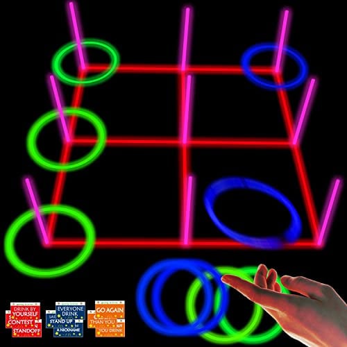 Ring Toss Games Glowing 3 in 1 Tic Tac Toe Spiel Indoor/Outdoor Spiele für Erwachsene und Familie - Spaß Camping, Hinterhofspielzeug, Karnevalsspiele oder Schlafsaal Room Spiel, Aufkleber mit Inhalt