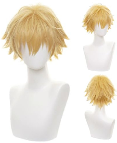 wxypreey Anime Perücke Blonde Kurze Haare Halloween Rollenspiele Perücken + Perückenkappe