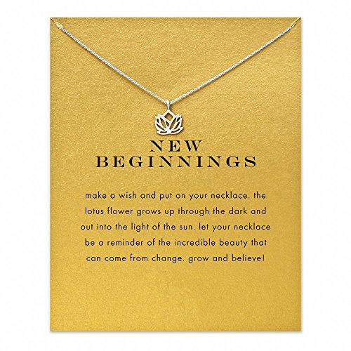 ZYAWP Message Card Compass Pendant Necklace Silver Friendship Sisters Sun Good Luck Crane Pendant Y Chain Necklace for Women and Girl Gift (silver Lotus flower)