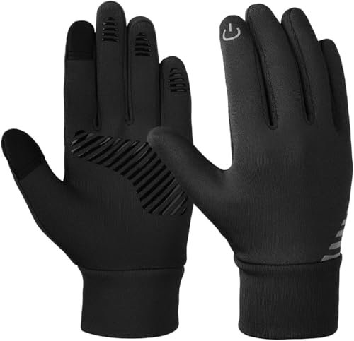 Kinder Winter Fahrradhandschuhe Jungen Mädchen Laufen Touchscreen Anti-Rutsch Thermo Ski Warm Kinder Outdoor Fahrrad Sport Kleinkind Fußball Camping XL, Schwarz