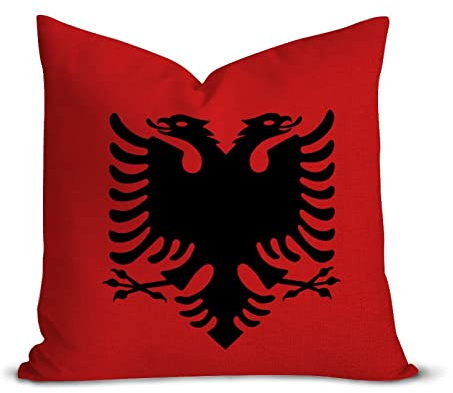 Kissenbezug mit Albanien-Flagge, 40,6 x 40,6 cm, quadratisch, Baumwollleinen, patriotische Kissenbezüge, dekorativer Wurfkissenbezug mit verstecktem Reißverschluss für Sofa, Couch, Schlafzimmer,