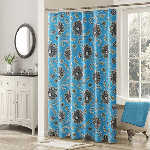 MVSUTA Zypressen-Duschvorhang mit blauem Blumenmuster, wasserdichter Stoff, grau bedruckt, Bauernhaus-Florwer, Polyester-Duschvorhänge für Badezimmer, 183 cm B x extra hoch 198 cm L