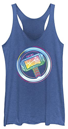 Marvel Thor: Love & Thunder Hammer Icon Women's Racerback Tank Top, Royal Blue Heather, X-Small