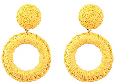 TOEECY Rattan Ohrringe für Frauen und Mädchen Creolen Groß Handgemachte Geflochtenes Böhmischer Ethnischer Stil Boho Retro Mode Persönlichkeit Strand Geschenke Schmuck (Gelb)