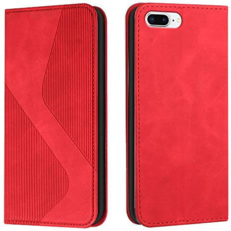 Mo-Somnus Kompatibel mit iPhone 8 Plus/7 Plus Hülle, Magnet PU Leder Flip Wallet Case Tasche Handyhülle, Klappbar iPhone 8 Plus/7 Plus (5,5 Zoll) Brieftasche Klapphülle mit [Kartenfächer] (Rot)