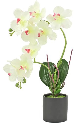 Künstliche Orchidee Seide Phalaenopsis Blumen Künstliche Orchideen mit Keramiktopf 49,5 cm Dekor für Tischaufsätze, Innenbereich, Hochzeit, Zuhause, Büro, Party, Hotel, Hofdekoration (Weiß-Rosa)