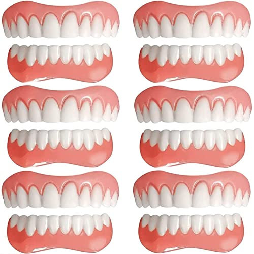 WoCOyo Istantanee Denti Finti Naturale Sorridente Cosmetici Silicone Denti Falsi Temporanei in Alto e in Basso Apparecchi Raddrizzanti Riparazione Sbiancante Kit,6pc