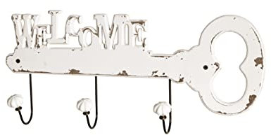 HAKU Möbel Garderobenleiste weiß gewischt, Keramik, MDF, Metall - Maße: B 50 cm x H 22 cm x T 7 cm, Style: Modern