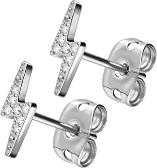 FILANGO 1 Paar Titan Ohrstecker BLITZ + EINGEFASSTE KRISTALLE Ohrring Schmuck Silberfarben