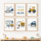6 Bilder Jungen Kinderzimmer Poster Baufahrzeuge Leinwand Baby Prints for Wall Bild für Babyzimmer Kunstdruck Kinder Leinwand Abstrakte Kunst 21x30cm ohne Rahmen