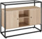 tectake® Sideboard mit Glasoberfläche, 100 x 38 x 80,5 cm, Beistellschrank mit Einlegeböden und Magnettüren aus Holz, Industrie-Design, schwarzes Metallgestell (Industrial Holz hell, Eiche Sonoma)