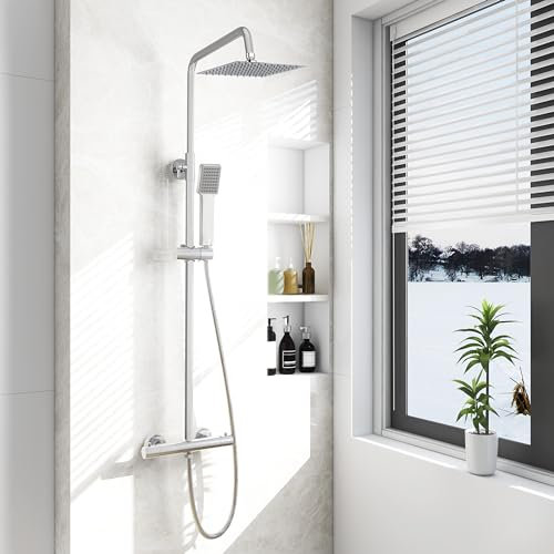 SKY BATHROOM Bathroom Thermostatic Shower Mixer Square Chrome Twin Head Exposed Valve