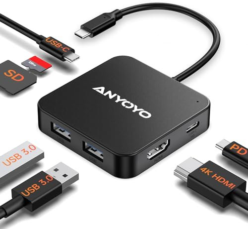 ANYOYO USB C Hub, 7-in-1 USB C Hdmi Adapter mit 4K-HDMI, 1 USB C Datenanschluss, 100W PD Schnellladung, SD/TF Kartenleser, 2 USB 3.0 5Gbps Anschlüsse,USB C Hub Hdmi für MacBook Air/Pro