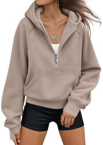 AUTOMET Womens Hoodies Fleece Fall Fashion Outfits Workout Sweatshirts Y2k Winter Zip Up Jackets Oversized Tops Clothes 2026 CoffeeGrey M
