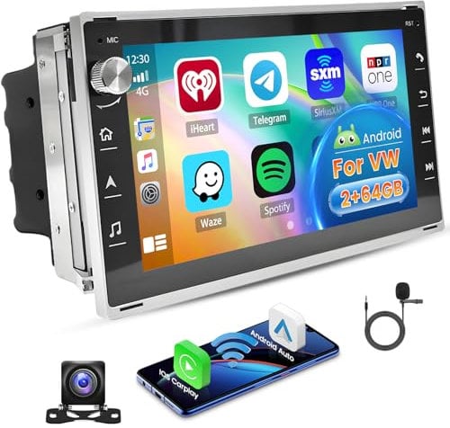 Hikity 2G+64G Android 13 Autoradio Für VW T5 Multivan Transport Golf 4 lbiza 6L Fox Polo Passat MK3 MK4 mit Wireless Carplay Android Auto 7 Zoll Auto Radio mit GPS WiFi FM RDS HI-FI MIC Rückfahrkamera