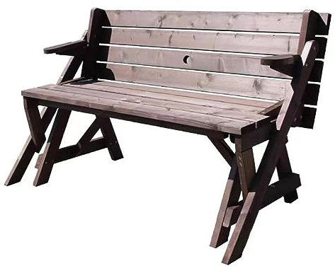 ERICAT Klappbare Gartenbank für den Außenbereich, Parkbank Holzbank mit Tisch, Ruhebank mit Rückenlehne mit Doppeltem Verwendungszweck, für Picknick-Camping-Esssitz (Color : Brown)