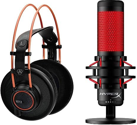 AKG K712PRO Offener Over-Ear-Studio-Referenzkopfhörer der Premiumklasse & HyperX QuadCast – Standalone USB Mikrofon mit umfangreichen Funktionen für Streamer Gamer, Schwarz