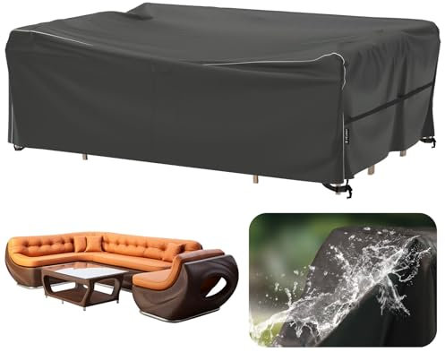 Velway Gartenmöbel Abdeckung Wasserdicht 270x180x71cm - Winddicht Schutzhülle mit Reflektierender Streifen 600D Oxford Möbelsets Abdeckung Staubfest Abdeckhauben für Gartentisch Sitzgruppe Schwarz