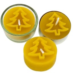 Teelichter aus 100% Bienenwachs mit Glas - Set-Angebot (Tannenbaum, 20er Set)