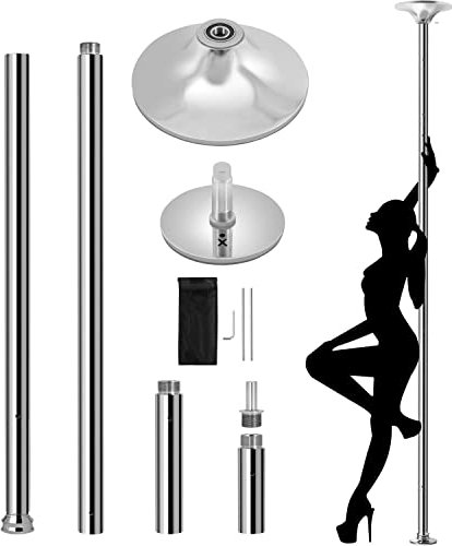 Yaheetech Barre de Pole Dance Statique/Rotative, Charge Maximale 227 kg, Hauteur Réglable 216,5 cm-275 cm, Démontable, 45 mm Ø, pour Danse/Exercise/Fitness