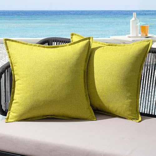MIULEE Outdoor Kissen Wetterfest Kissenbezug Wasserdichter Dekorative Kissenbezüge Leinen-Optik Sofakissen Dekokissen für Garten Sofa Couch Wohnzimmer Schlafzimmer 2er Set 45x45cm Grün