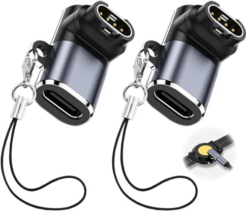 2 Stück USB C Ladeadapter, Kompatibel für Garmin Fenix 7/7S/7X, Forerunner 965/265/265S, Vivoactive 5, Venu 3/2/2S und Mehr, USB Type C Adapter auf Stecker für Garmin, 5V/1A, mit Lanyard, Schwarz