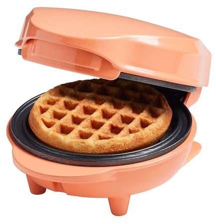 Bestron Mini gaufrier pour gaufres classiques, Petit gaufrier avec revêtement anti-adhésif, pour les anniversaires d'enfants, les fêtes de famille, Pâques ou Noël, Design: rétro, Couleur: Orange