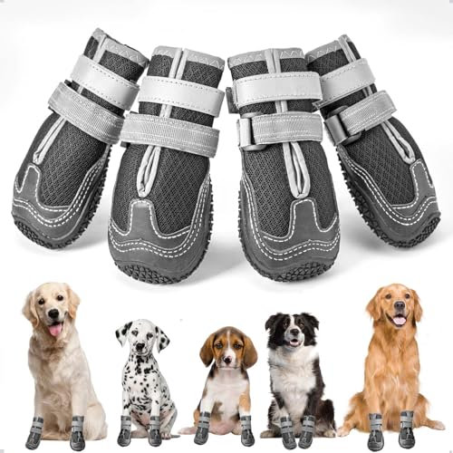 Hundeschuhe mit reflektierenden Riemen, hohe Hundestiefel wasserdicht, Anti-Rutsch verschleißfeste Gummisohle Hundeschuhe Pfotenschutz fürkleine, mittlere und große Hunde(XL, Schwarz)