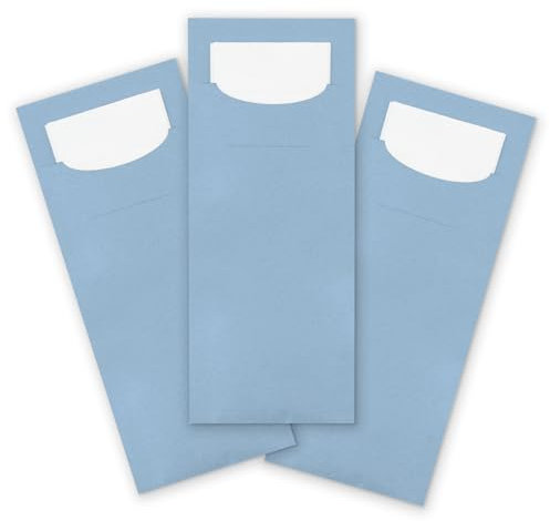 itenga 100x Bestecktasche aus Papier mit weißer Serviette Gastronomie Veranstaltung Feier… (hellblau)