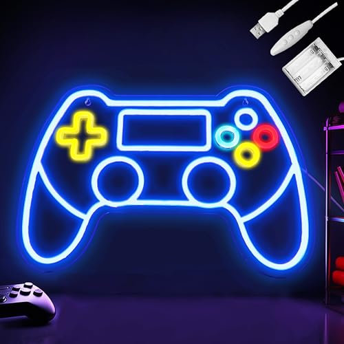 Gamepad Neon Sign, Battery or Usb Powered for Gaming Room Decor, Adjustable Brightness Gamepad Neon Light Gift for Men Boys (16.5 x 11.2 inches)