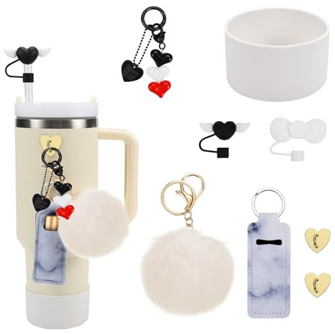 Stanley Cup Accessories Set - Lipstick Holder, Silicone Boot, Straw Covers, Charms for 40oz & 30oz Tumbler (White)
