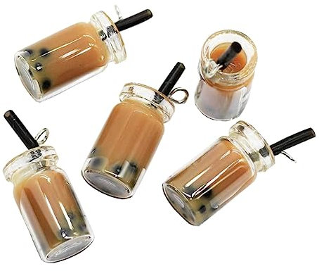 VILLCASE 20pcs Simulated Pearl Milk Tea Cup Ornaments Diy Earring Key Ring Resin Jewelry Bubble Tea Cup Charms