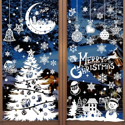 Pegatinas Navidad Ventanas Cristal, 202 Pegatinas para Ventanas Navideñas Vinilos Copos de Nieve árbol Adornos Navidad Casa Interior, Pegatinas de Navidad para Cristales Puertas Decoracion Navidad