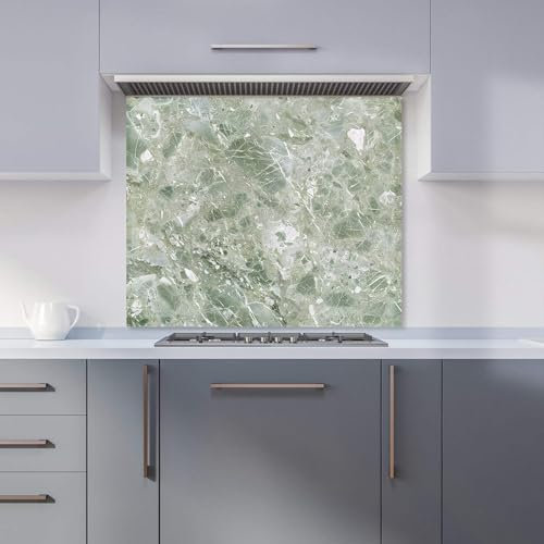 Premium Polished Sage Green Quartz Effect Kitchen Splashback 6mm Toughened Glass Kitchen Splashback – Heat Resistant Splashback for Kitchens, Perfect for Cookers and Hobs, Polished Edges